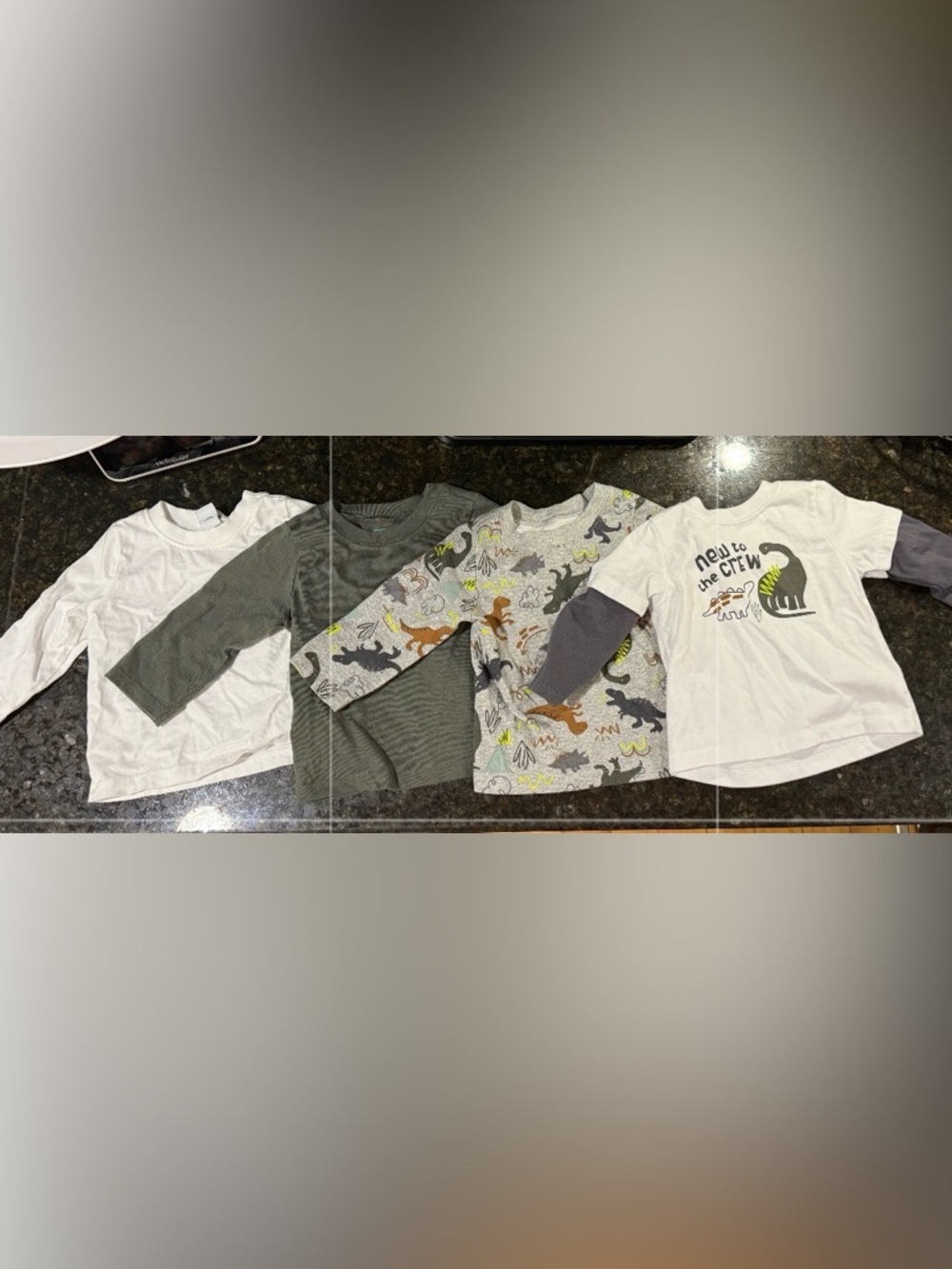 White and Olive Green baby Long Sleeve Tee Bundle